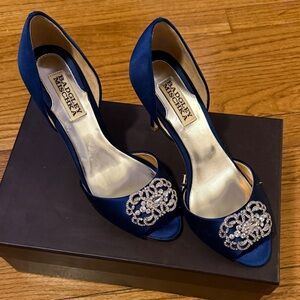 Badgley Mischka Navy Satin Heels with Embellishments
